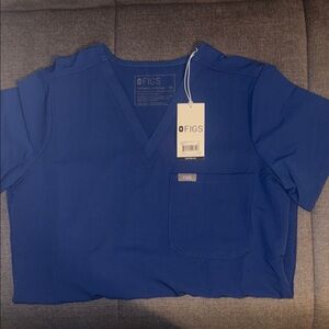 Figs Blue Boxy Short Sleeve Blouse
